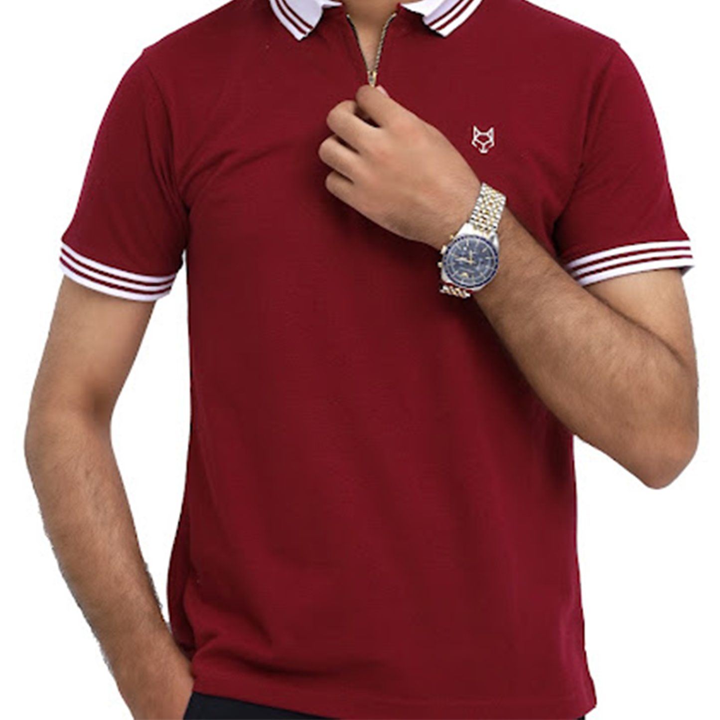 MAROON ZIP POLO TEE