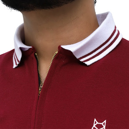 MAROON ZIP POLO TEE