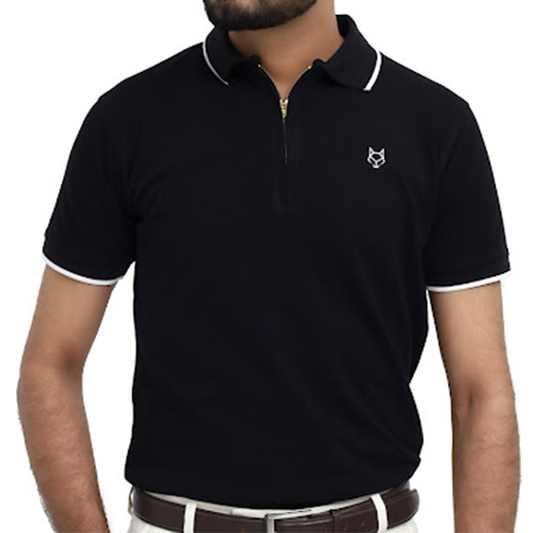 BLACK ZIP POLO TEE