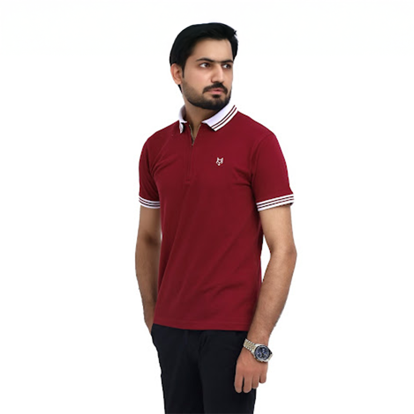 MAROON ZIP POLO TEE